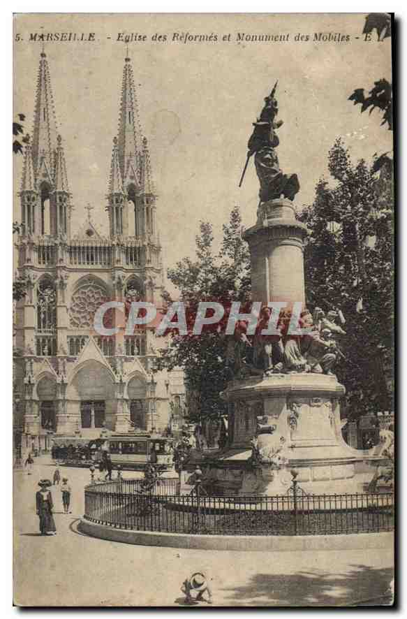 CPA Marseille Eglise des Reformes et Monument des Mobiles 