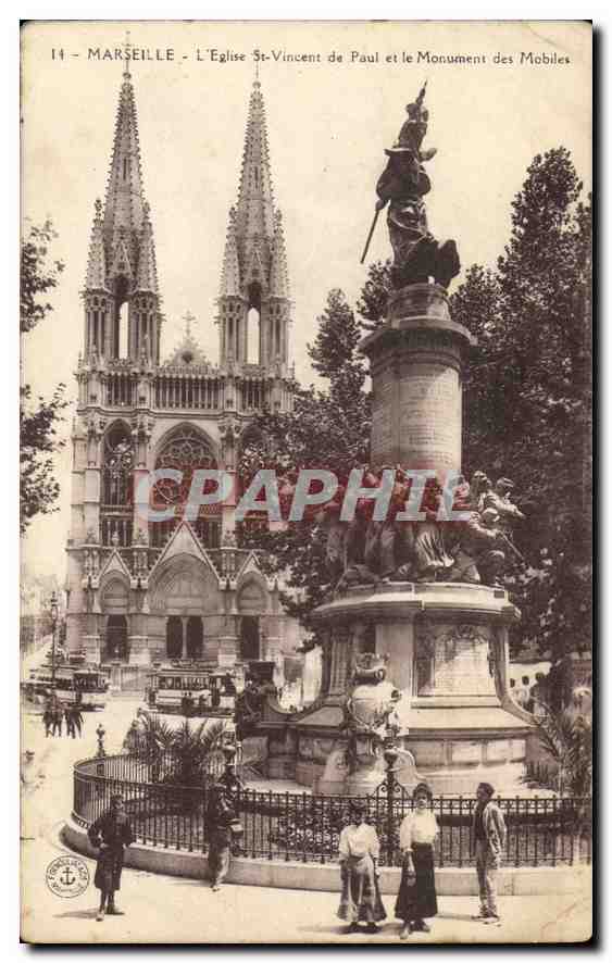 CPA Marseille L'Eglise Saint Vincent de Paul et le Monument des Mobiles 