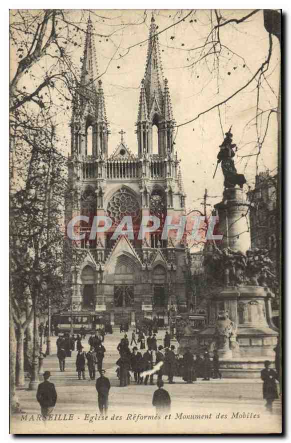 CPA Marseille Eglise des Reformes et Monument des Mobiles 