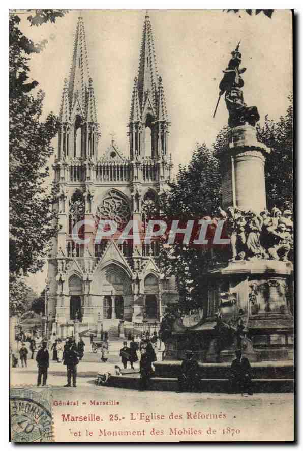 CPA Marseille Eglise des Reformes et Monument des Mobiles de 1870 