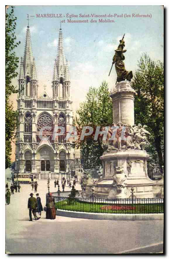 CPA Marseille L'Eglise Saint Vincent de Paul les Reformes et le Monument des Mobiles 