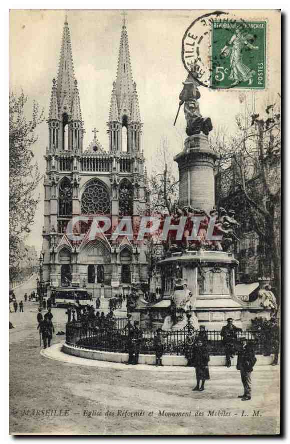 CPA Marseille Eglise des Reformes et Monument des Mobiles 