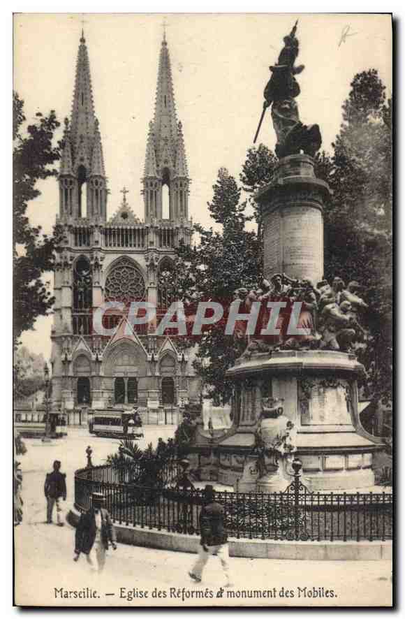 CPA Marseille Eglise des Reformes et Monument des Mobiles 