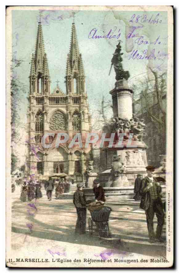CPA Marseille L'Eglise des Reformes et Monument des Mobiles 