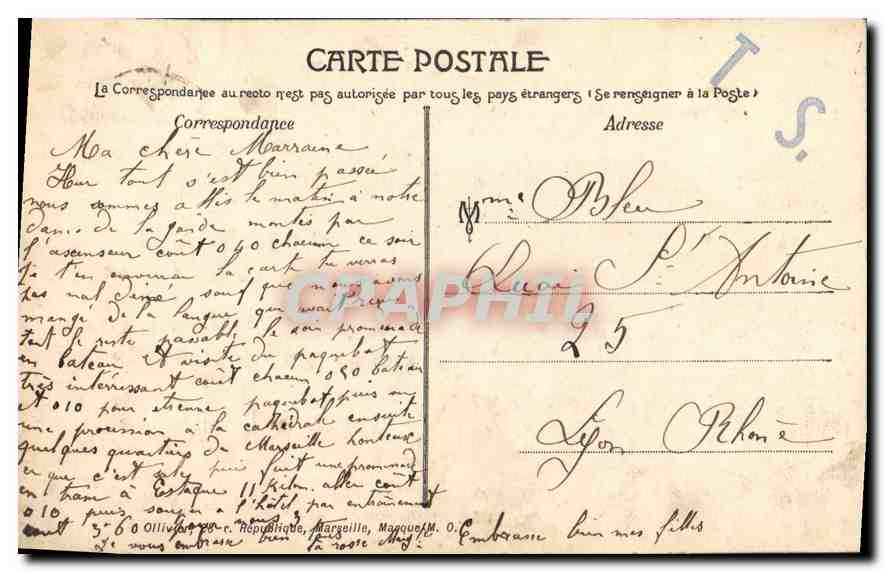 CPA Marseille Chemin de la Corniche  — Rückseite
