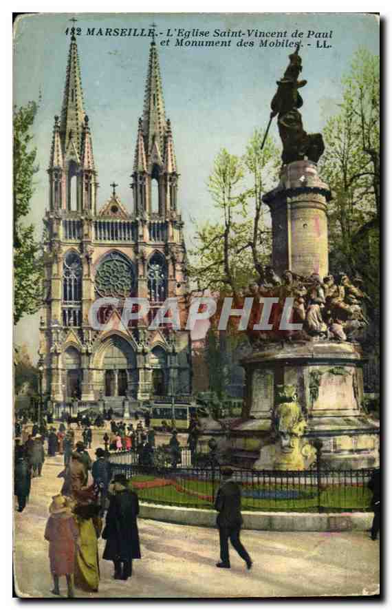 CPA Marseille L'Eglise Saint Vincent de Paul et Monument des Mobiles 