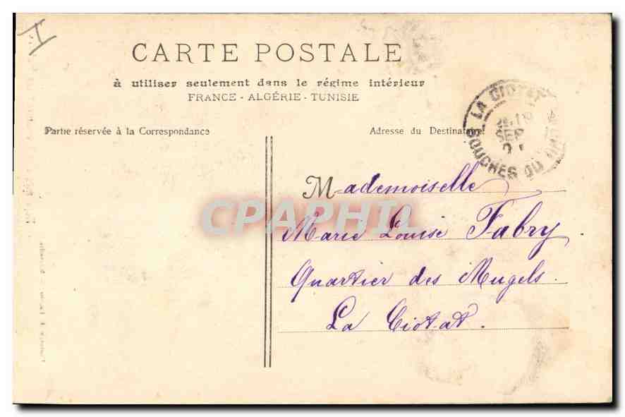 CPA Marseille Les Reformes et le Monument des Mobiles  — Verso