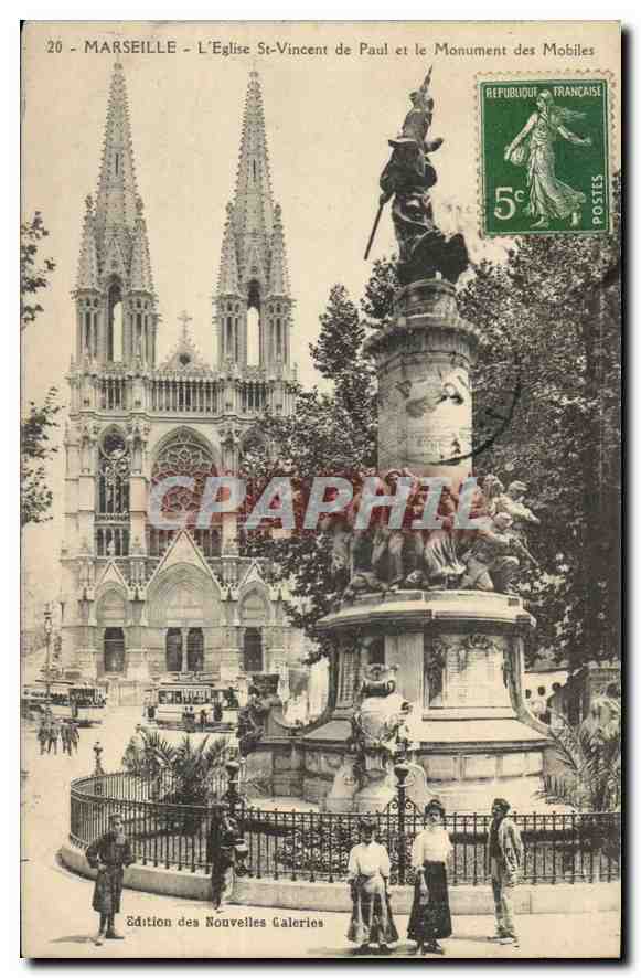 CPA Marseille L'Eglise St Vincent de Paul et le Monument des Mobiles 