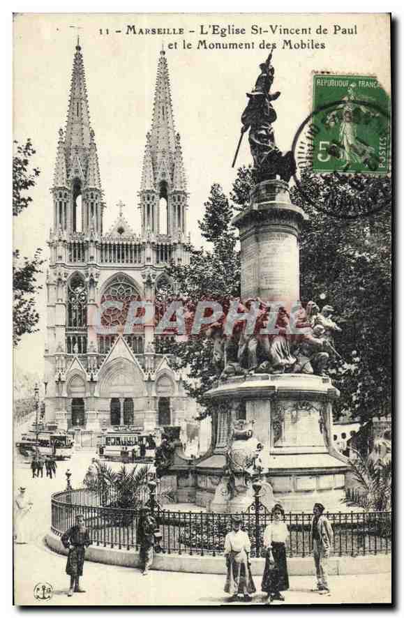 CPA Marseille L'Eglise St Vincent de Paul et le Monument des Mobiles 