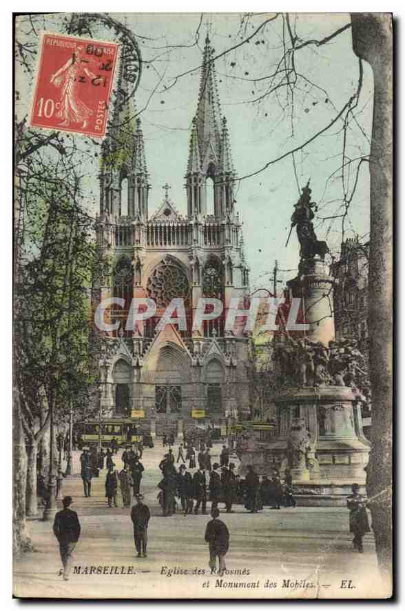 CPA Marseille Eglise des Reformes et Monument des Mobiles 