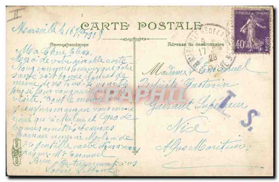 CPA Marseille L'Eglise des Reformes et le Monument de la Defense  — Verso