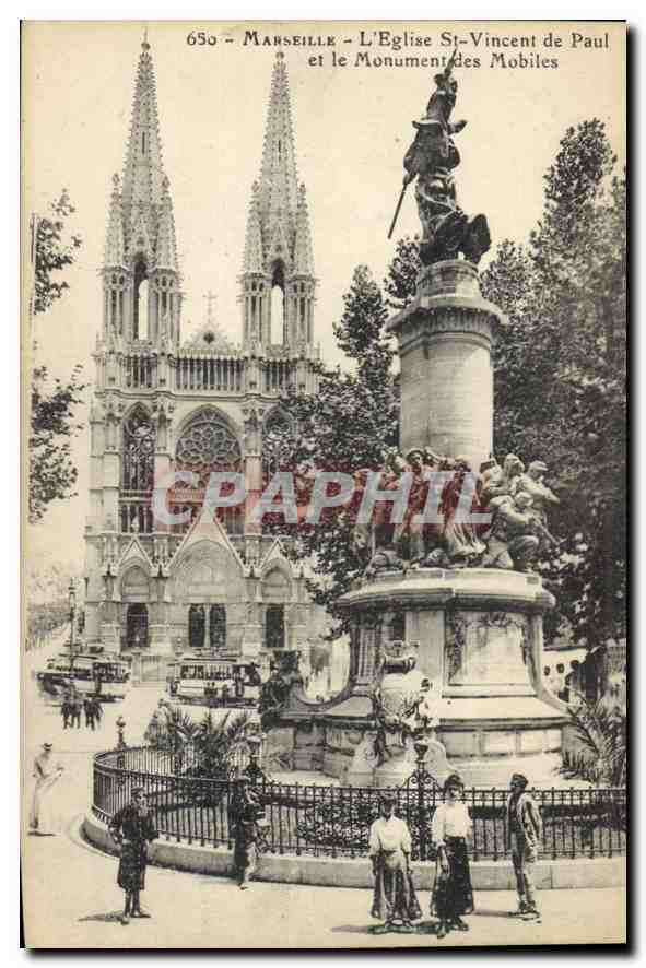 CPA Marseille L'Eglise St Vincent de Paul et le Monument des Mobiles 