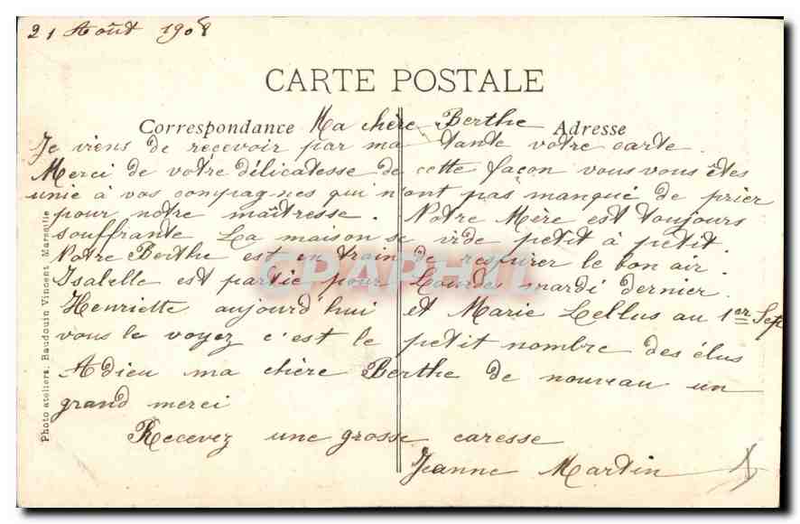 CPA Marseille Eglise des Reformes et le Monument des Mobiles  — Verso