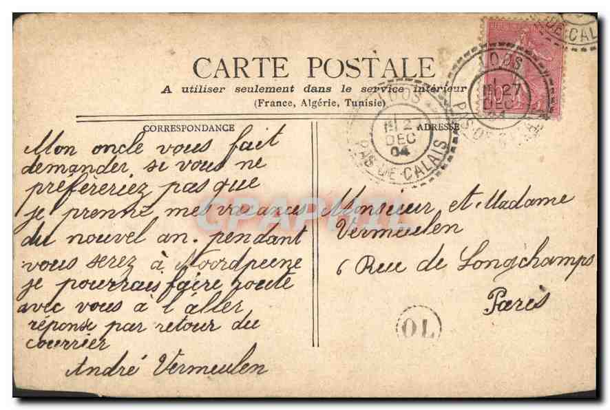 Marseille - Le Roublion - Route de la Corniche — éditeur : Ch. Dach Paris — Verso