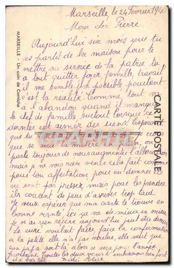 CPA Marseille Un coin de Corniche  — Verso