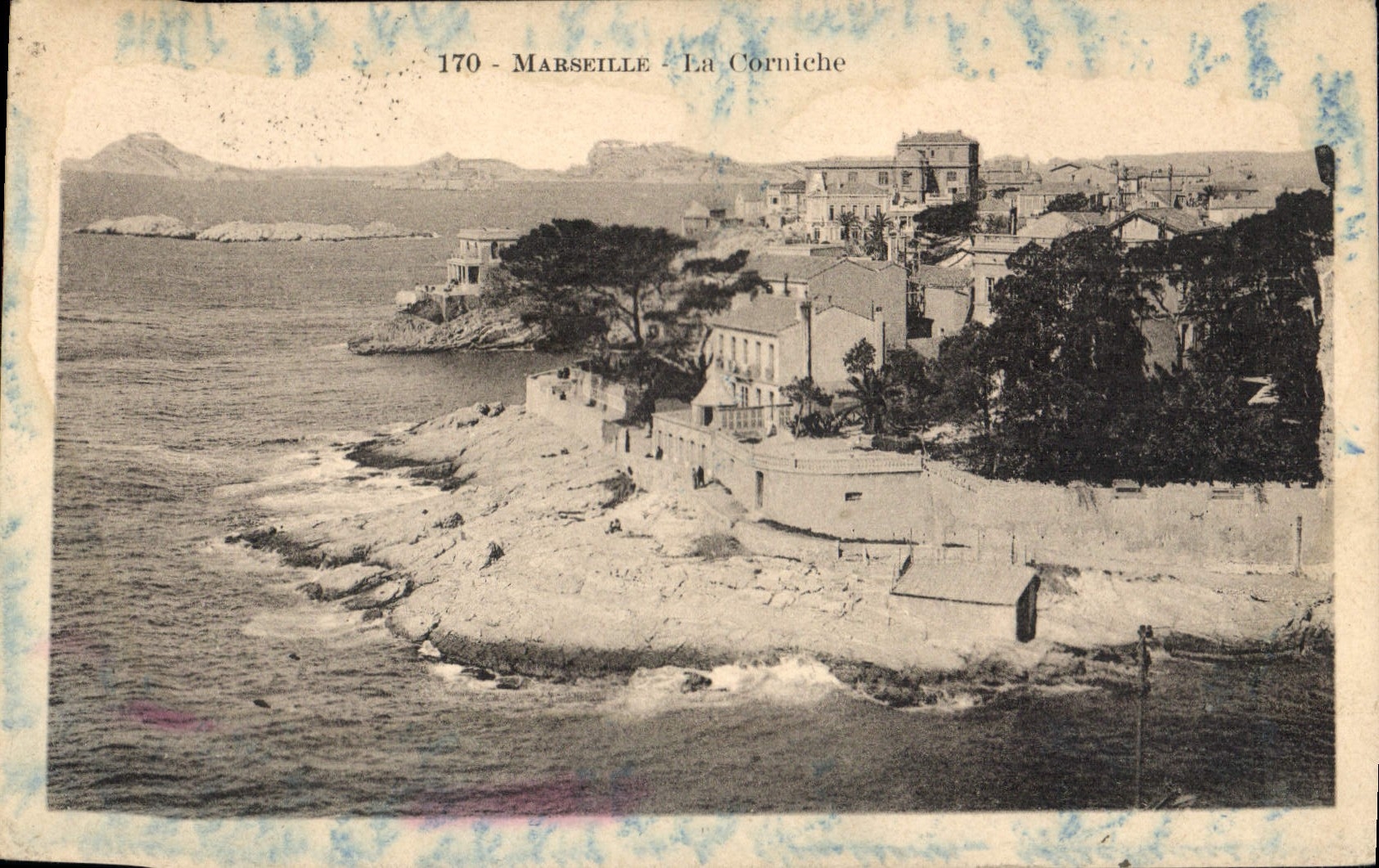Marseille - La Corniche — vue de la côte avec bâtiments et falaises — Édition La Cigogne, n°170