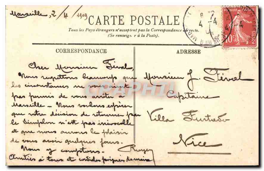 CPA Marseille Le Prophete  — Rückseite