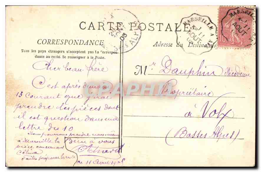 CPA Marseille La Corniche  — Verso
