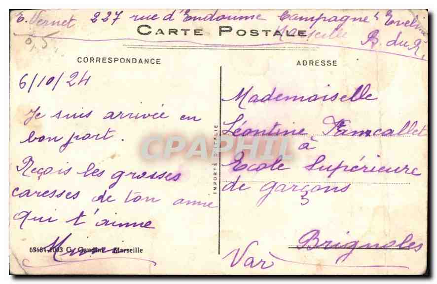 CPA Marseille La Corniche  — Verso