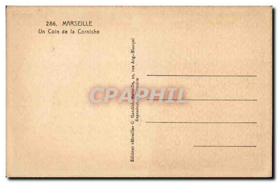 CPA Marseille Un Coin de la Corniche  — Rückseite