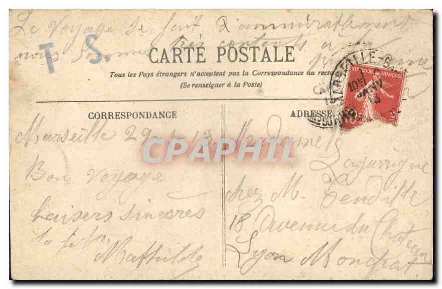 CPA Marseille Le Prophete  — Verso