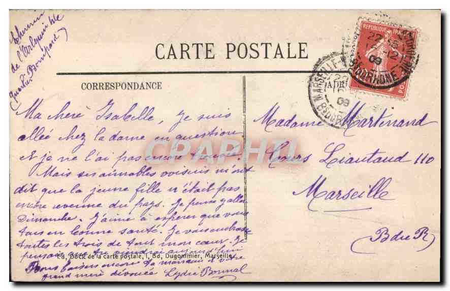 CPA Marseille La Corniche Anse du Prophete  — Verso