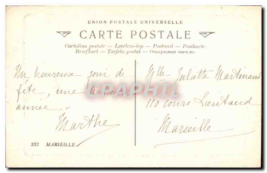 CPA Marseille La Corniche  — Verso