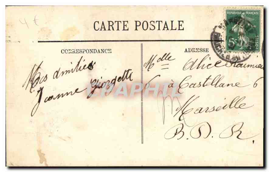 CPA Marseille La Bourse et la Cannebiere  — Verso