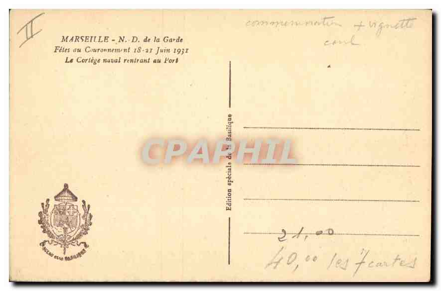 Notre Dame de la Garde — De kapel en het fort in 1777 — Speciale editie van de Basiliek — Achterkant