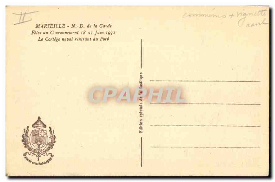 Feesten van de Koninginnedag — Notre-Dame de la Garde — Marseille, Speciale Uitgave van de Basiliek — Achterkant