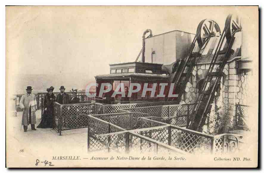 Marseille — Ascenseur de Notre-Dame de la Garde, la Sortie — Collections ND. Phot.