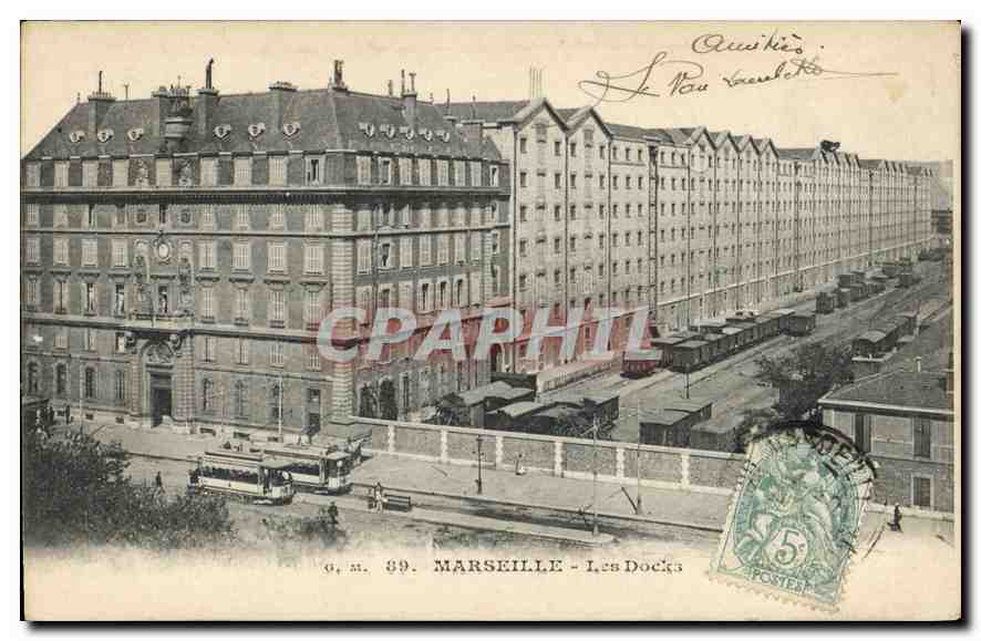Marseille - Les Docks — vue des quais et des bâtiments — O.M. 89 - Anverso