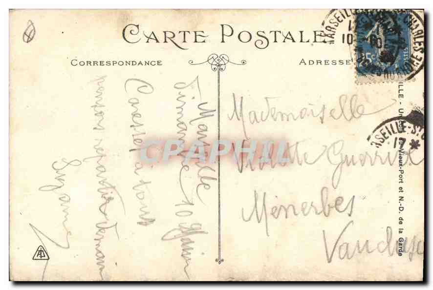 CPA Marseille Un coin du Vieux Port et N D de la Garde  — Verso