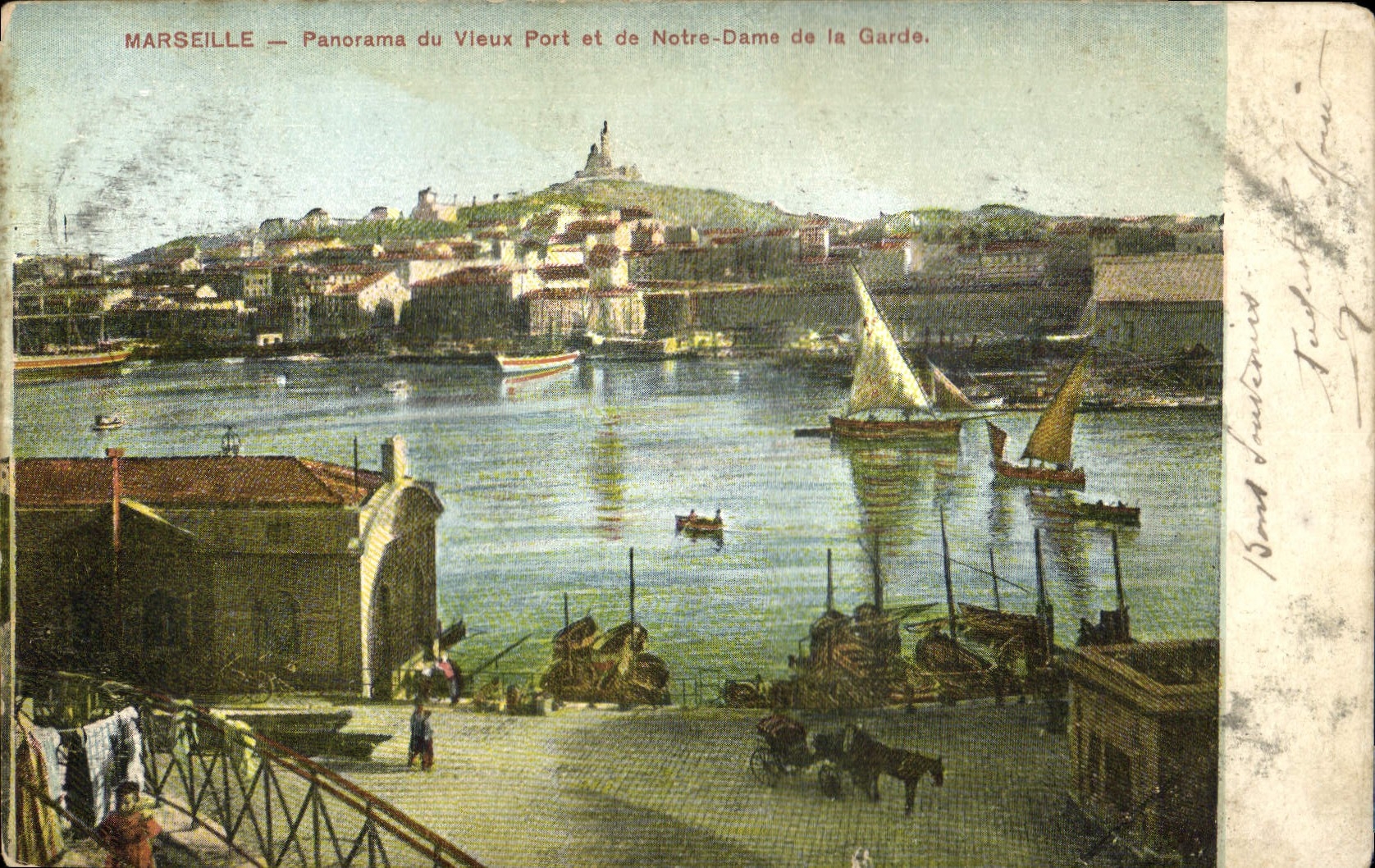 Marsella — Panorama del Viejo Puerto y de la Basílica de Notre-Dame de la Garde
