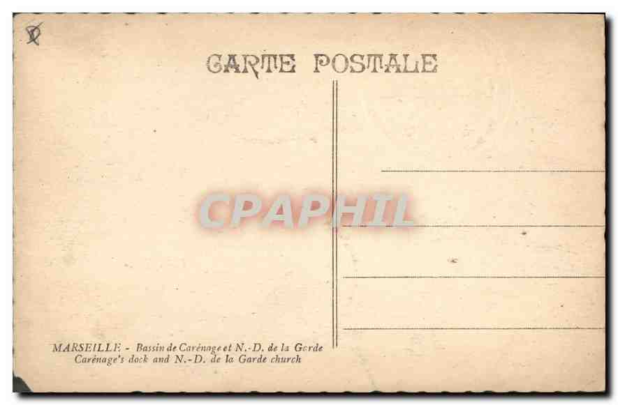 CPA Marseille Bassin Carenage et N D de la Garde  — Verso