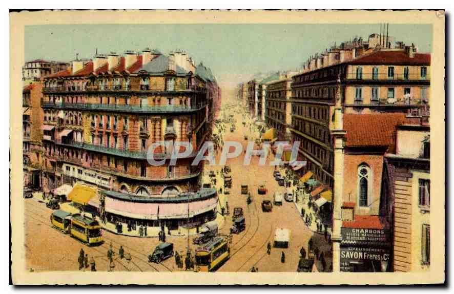 Vue de la rue de la République à Marseille — éditeur Savon Frères, n° de série non visible