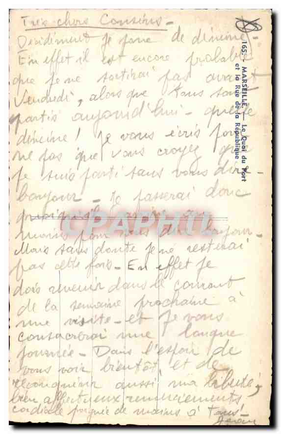 Vue de la rue de la République à Marseille — éditeur Savon Frères, n° de série non visible — Verso