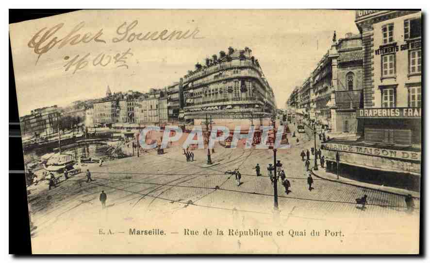 CPA Marseille Rue de la Republique et Quai du Port 
