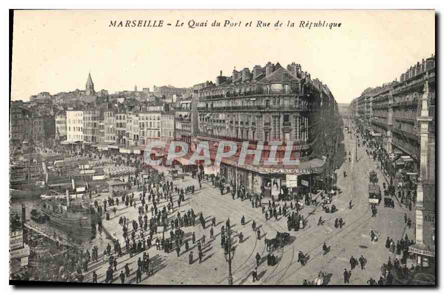 CPA Marseille Le Quai du Port et Rue de la Republique 
