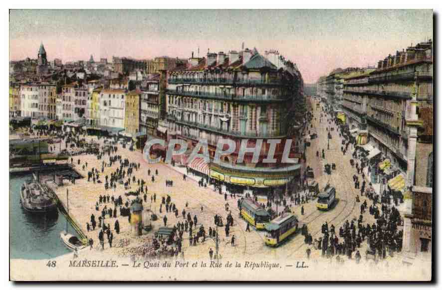 CPA Marseille le Quai du Port et la rue de la Republique 