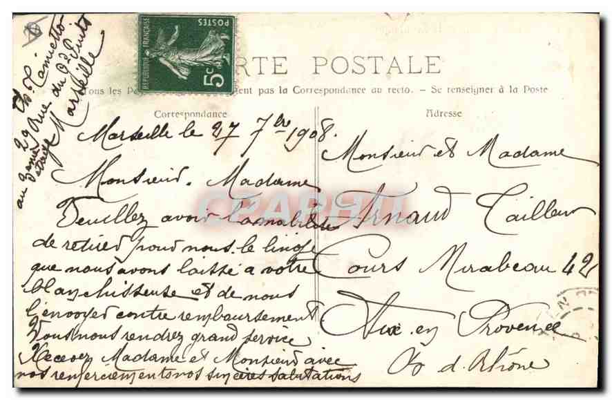 CPA Marseille rue de la Republique  — Verso