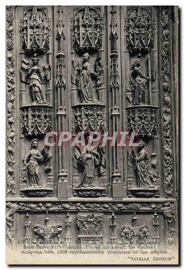 CPA Aix en Provence detail de la Porte de la Cathedrale St Sauveur XV siecle Portail en Noyer les Fi