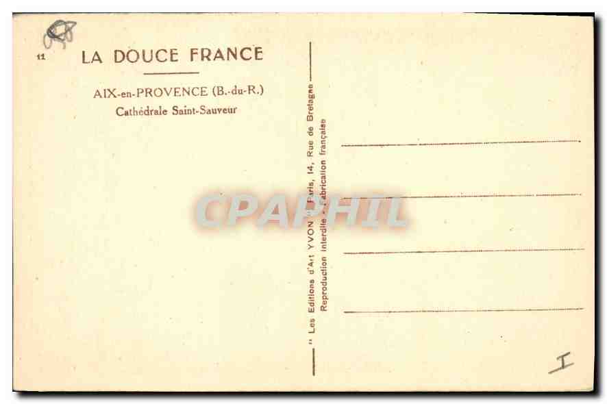 Aix-en-Provence — Cathédrale Saint-Sauveur — Éditions d'Art YVON — Verso