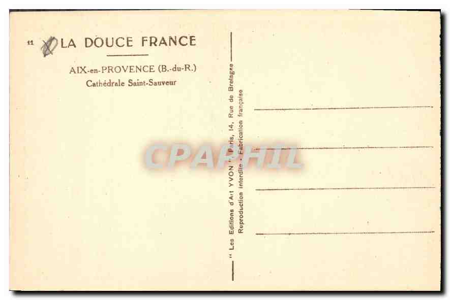 Aix-en-Provence — Cathédrale Saint-Sauveur — Éditions d'Art YVON — Verso