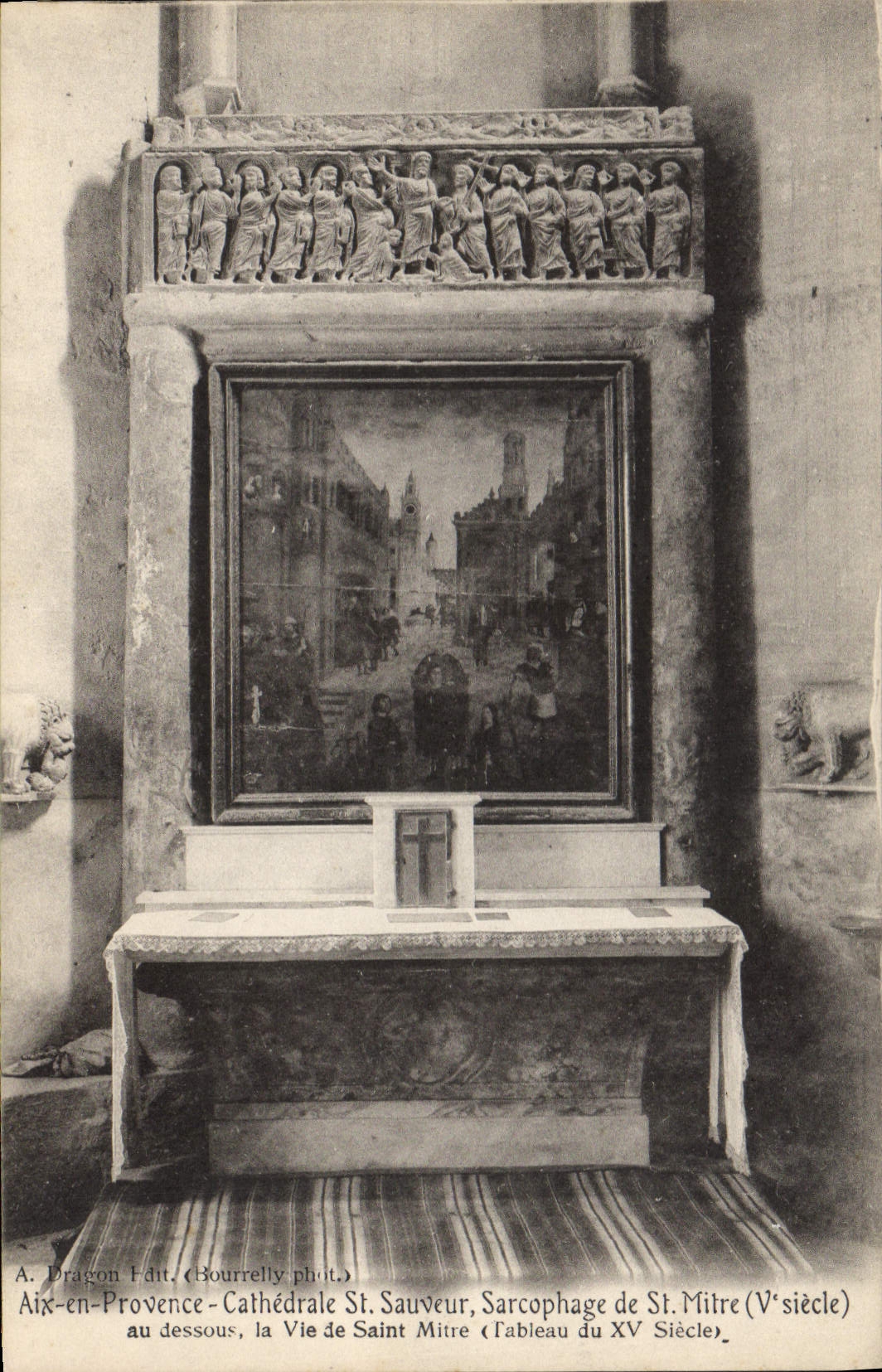 Aix-en-Provence - Cathédrale St Sauveur - Sarcophage de St. Mitre (Vᵉ siècle) et Tableau du XVᵉ siècle