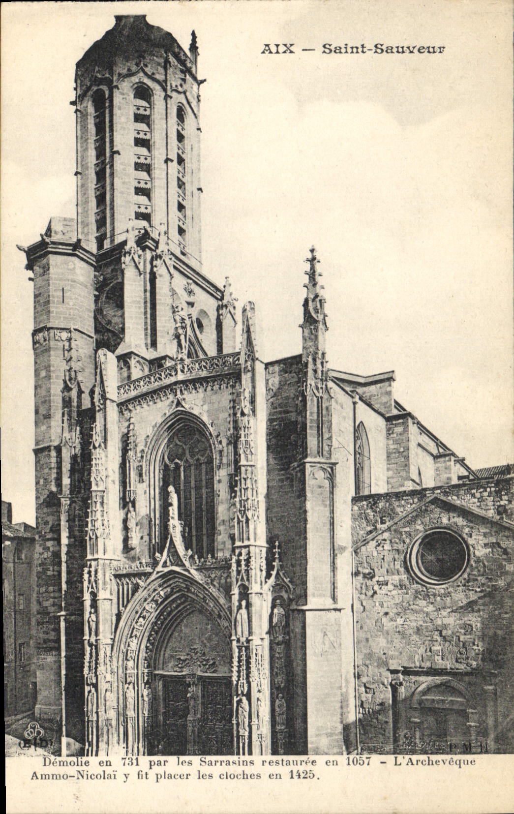Aix - Saint-Sauveur — église gothique avec inscription historique — éditeur P.M.H.