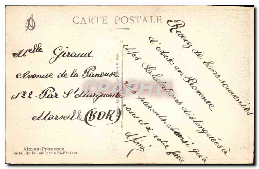 Portal der Kathedrale Saint-Sauveur — Alx-en-Provence — Verlag G. Brun, n°2 — Rückseite
