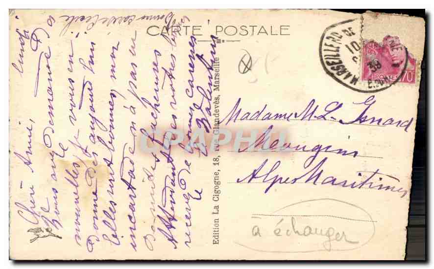 CPA Marseille un Coin du Port et l'eglise des Accoules Bateaux — Verso