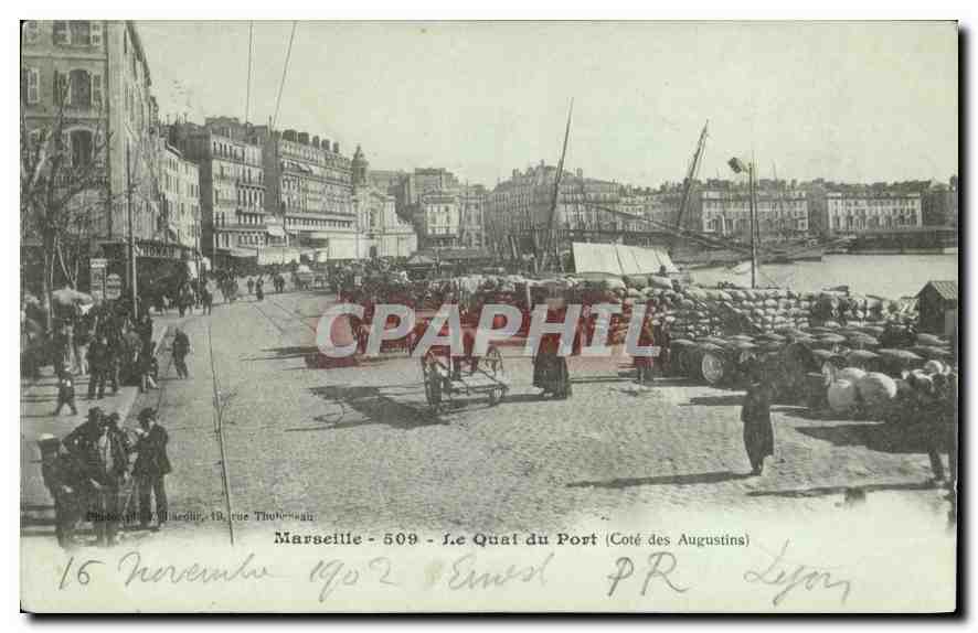 Marseille - Le Quai du Port (Côté des Augustins) — Photographie de J. Leduc, 509 — datée 16 novembre 1902