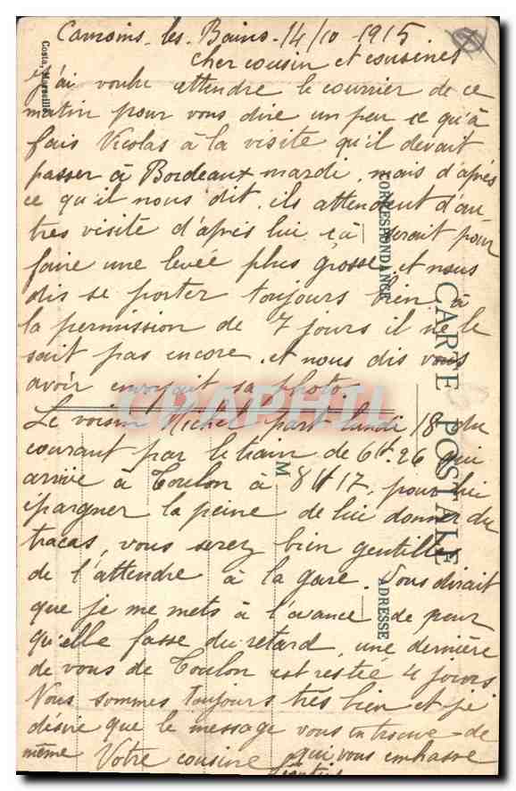 CPA Marseille vue generale prise du Transbordeur  — Verso